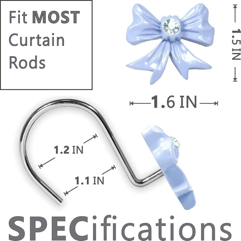 Popkozzi Blue Bow Shower Curtain Hooks: Cute Bow Knot Shaped Rustproof Stainless Steel Decorative Rings for Girls Kids & Elegant Bathroom Décor – Charming Accessory for Nursery Coastal & Cottage Bathrooms - Image 3